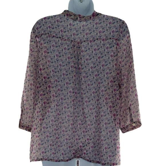 Tinley Road Neck Tie Blouse Sheer Floral Lilac Purple Button Front Top Size Med - Picture 2 of 4